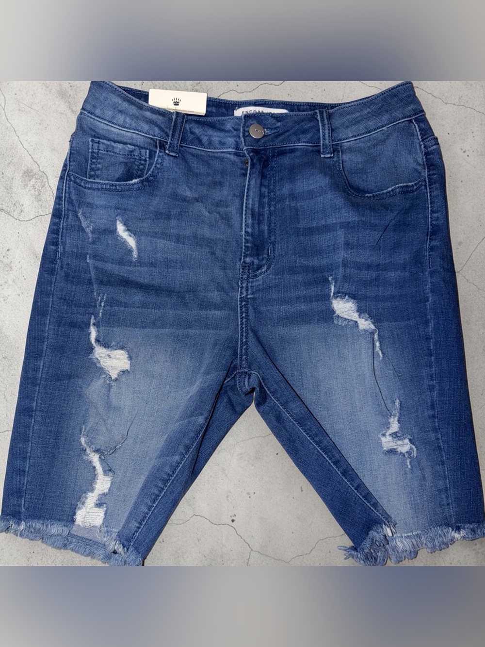 Distressed Dark Blue Denim Bermuda Shorts - Unknown Brand